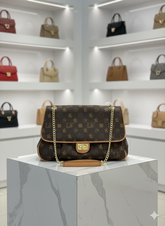 L-V DARK MONOGRAM FLAP BAG WITH GOLD CHAIN TOTE LADIES BAG